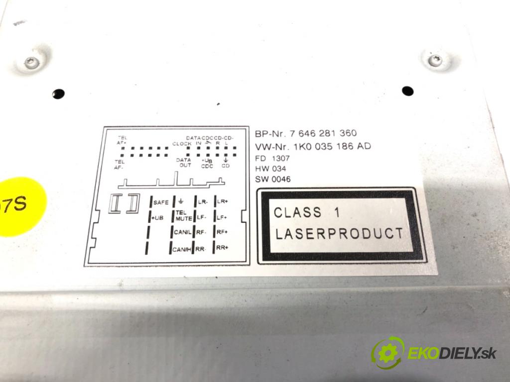 VW TOURAN nadwozie wielkoprzestrzenne (MPV) 2005 110 kW 2.0 FSI 1984 RADIO 1K0035186AD (Audio zariadenie)