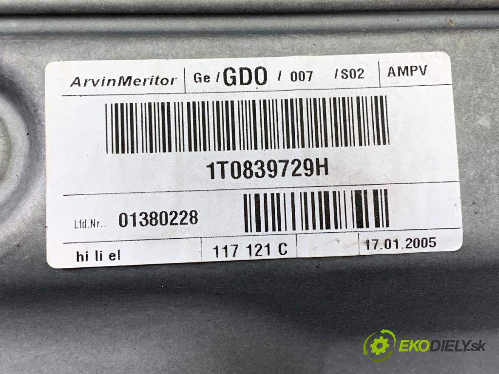 VW TOURAN nadwozie wielkoprzestrzenne (MPV) 2005 110 kW 2.0 FSI 1984 Mechanizmus okna ľavy zad 1K0959703B