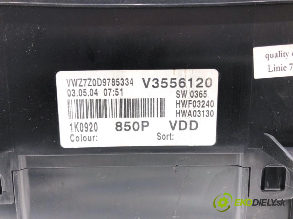 VW GOLF V liftback 2004 55 kW 1.4 16V 1390 Prístrojovka 1K0920850P (Prístrojová doska)