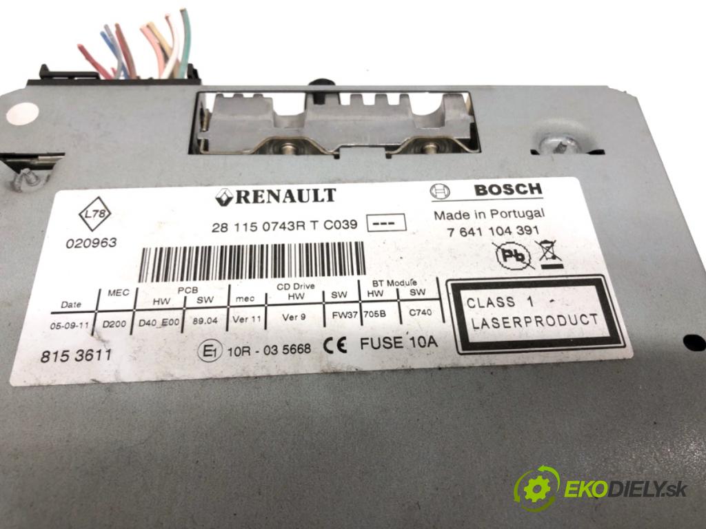 RENAULT MEGANE III Kombi 2011 81 kW 1.6 16V (KZ0U, KZ1B, KZ1U) 1598 RADIO 281150743R (Audio zariadenie)
