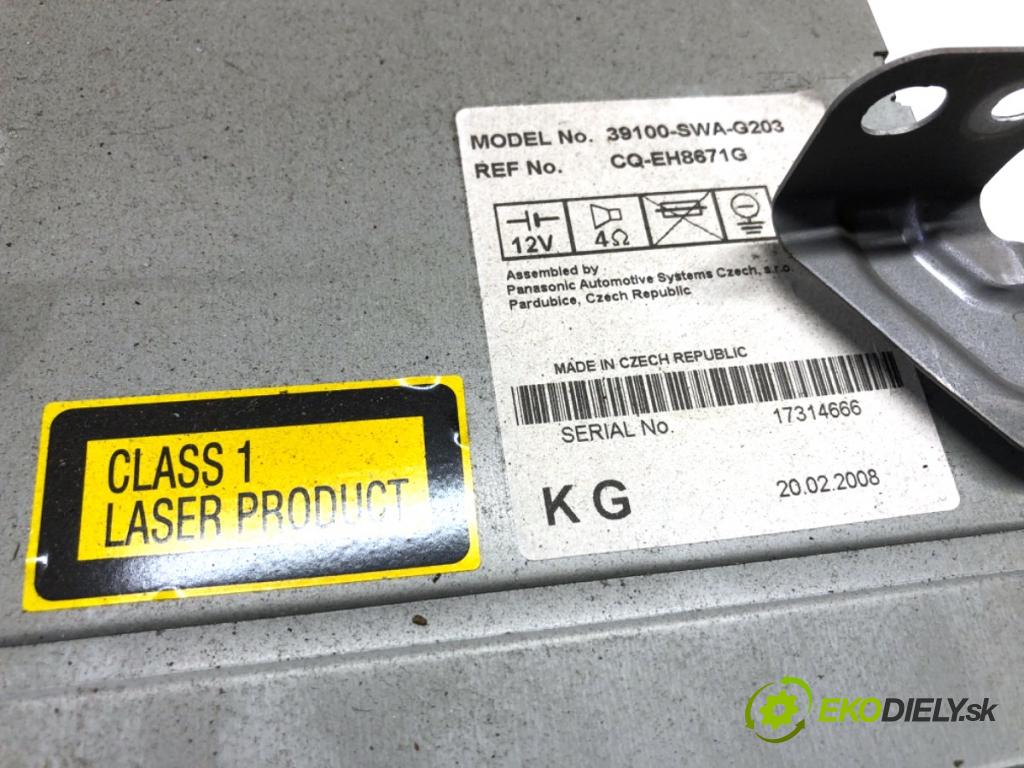 HONDA CR-V III SUV 2008 103 kW 2.2 i-CTDi 4WD (RE6) 2204 RADIO 39100-SWA-G203 (Audio zariadenie)