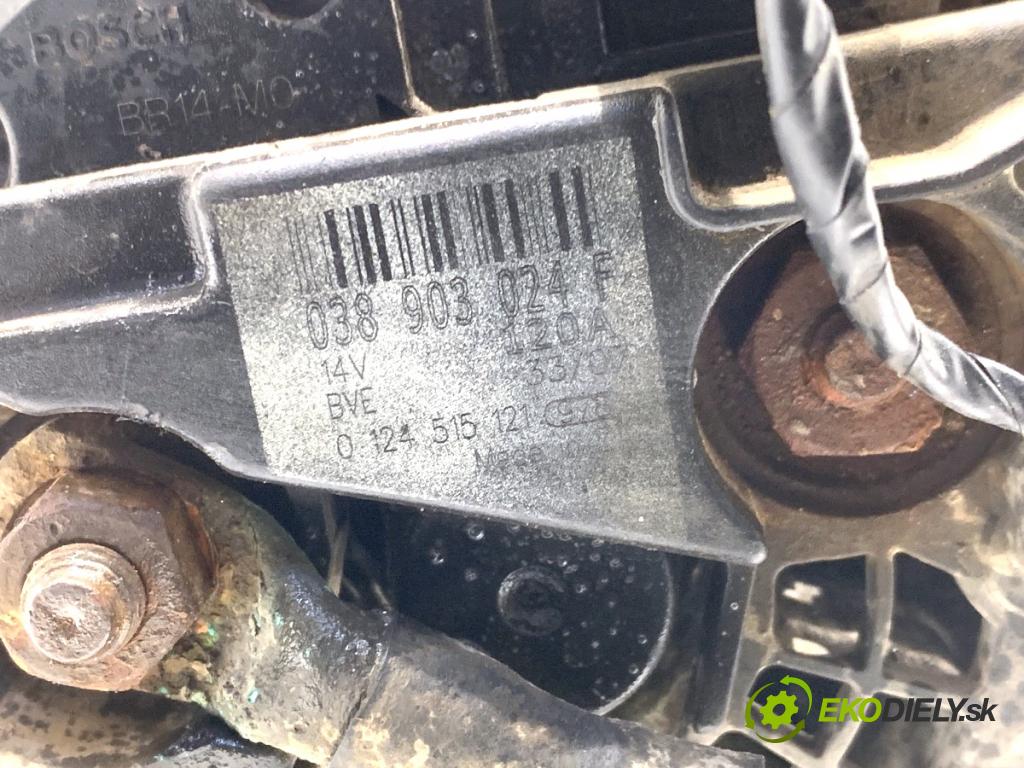 VW TRANSPORTER T5 Autobus 2007 75 kW 1.9 TDI 1896 Alternátor 038903024F (Alternátor)