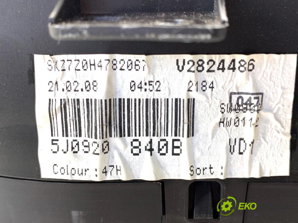 SKODA FABIA II liftback 2008 51 kW 1.2 1198 Prístrojovka 5J0920840B (Prístrojová doska)