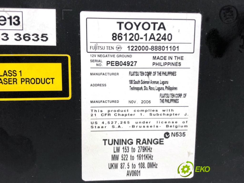 TOYOTA AURIS I liftback 2007 71 kW 1.4 (ZZE150_) 1398 RADIO 86120-1A240 (Audio zariadenie)