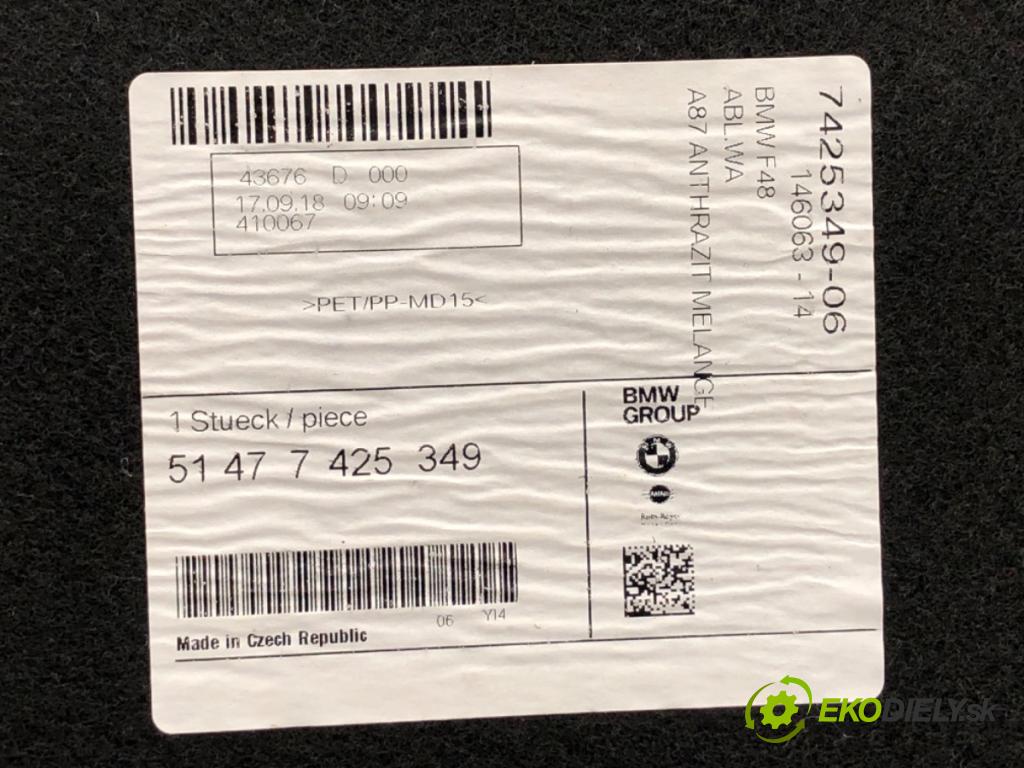 BMW F48 SUV 2018 103 kW sDrive 18 i 1499 vložka kufra Priehradka, kastlík 7425349