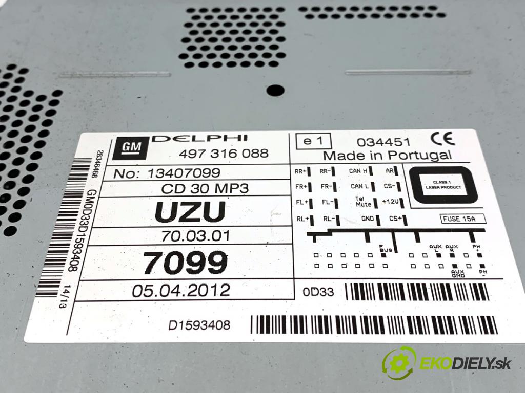 OPEL CORSA D liftback 2013 63 kW 1.2 (L08, L68) 1229 RADIO 13407099 (Audio zariadenie)