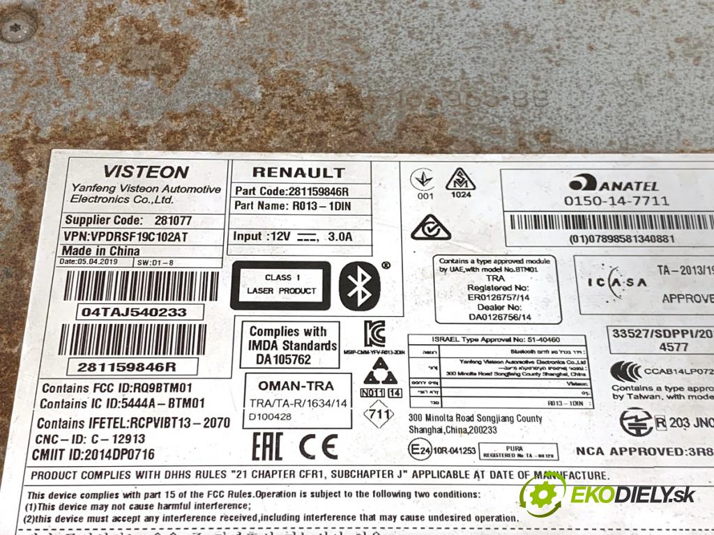 OPEL MOVANO B Platforma / podwozie 2019 96 kW 2.3 CDTI FWD (EV, HV, UV) 2298 RADIO 281159846R (Audio zariadenie)