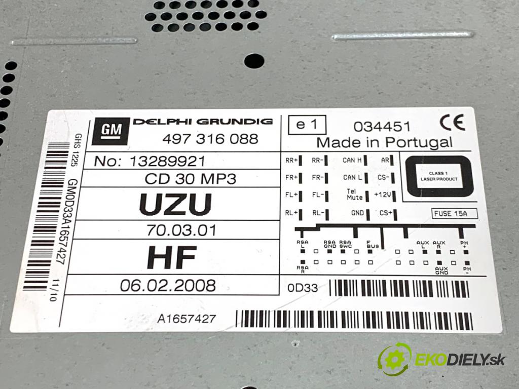 OPEL CORSA D liftback 2010 51 kW 1.2 (L08, L68) 1229 RADIO 13289921 (Audio zariadenie)