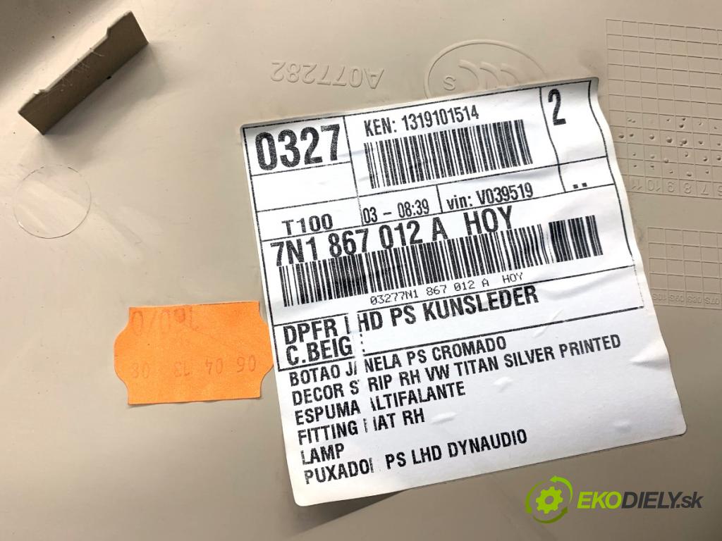 VW SHARAN nadwozie wielkoprzestrzenne (MPV) 2013 130 kW 2.0 TDI 1968 ča dveře pravý přední část 7N1867012A