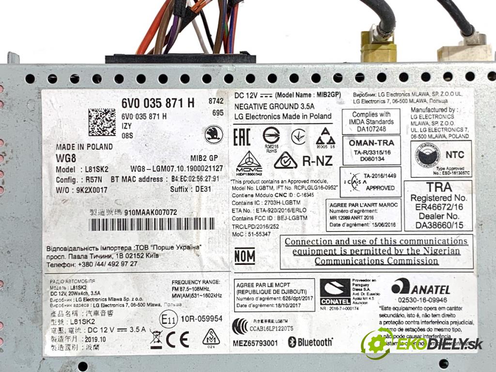 SKODA FABIA III liftback 2019 55 kW 1.0 999 RADIO 6V0035871H (Audio zařízení)