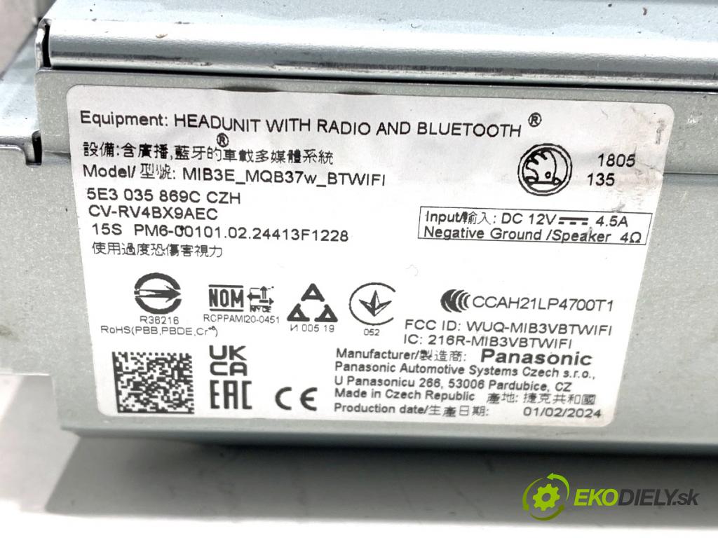 SKODA OCTAVIA IV Kombi 2023 110 kW 2.0 TDI 1968 RADIO Displej 5E3035869C