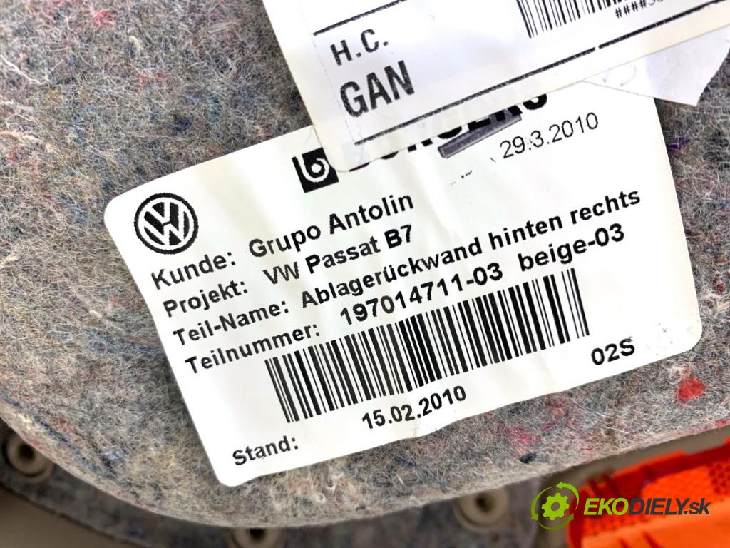 VW PASSAT B7 sedan 2013 103 kW 2.0 TDI 1968 čalúnenie Dvere pravy zad Roleta
