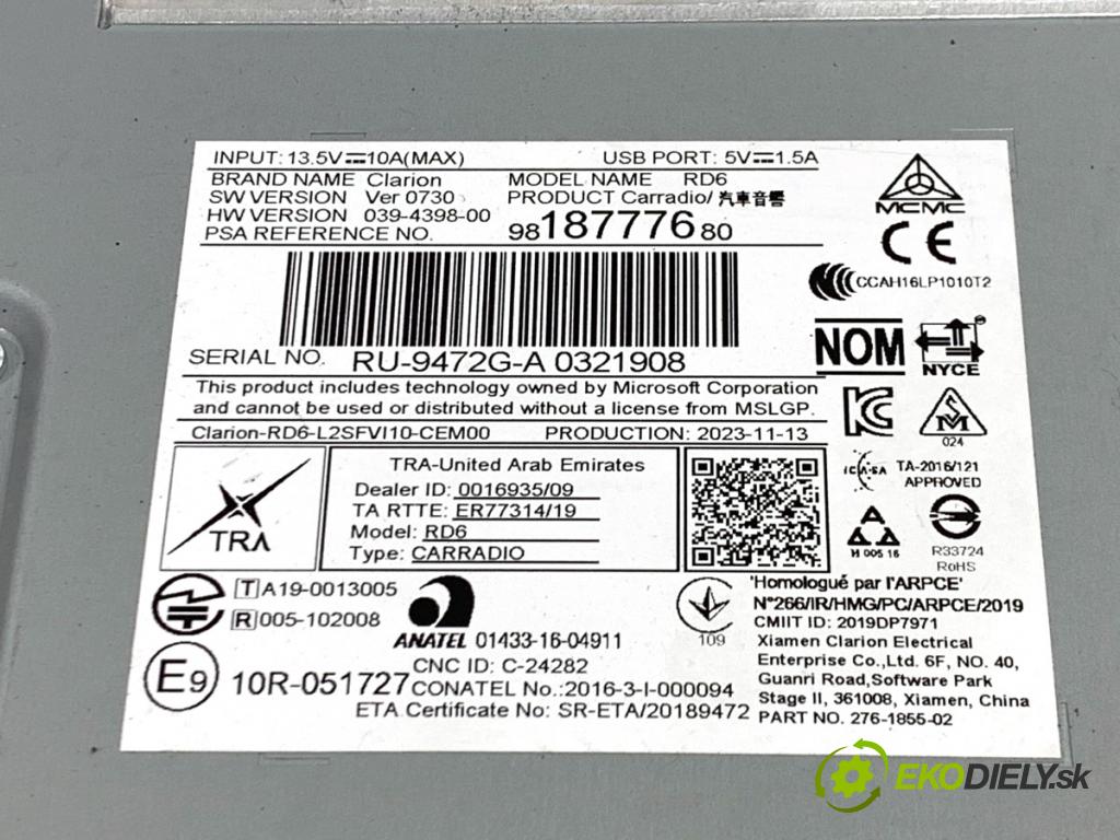 OPEL CROSSLAND SUV 2024 81 kW 1.2 (75) 1199 RADIO 9818777680 (Audio zařízení)