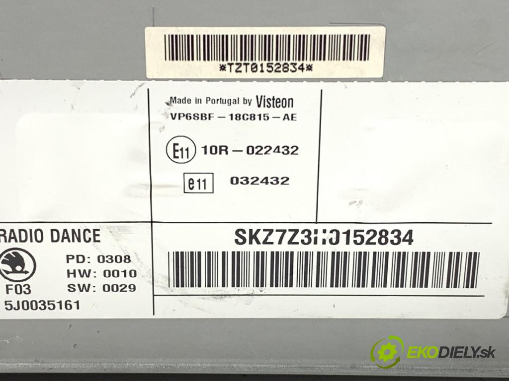SKODA FABIA II Kombi 2008 63 kW 1.4 1390 RADIO 5J0035161 (Audio zariadenie)