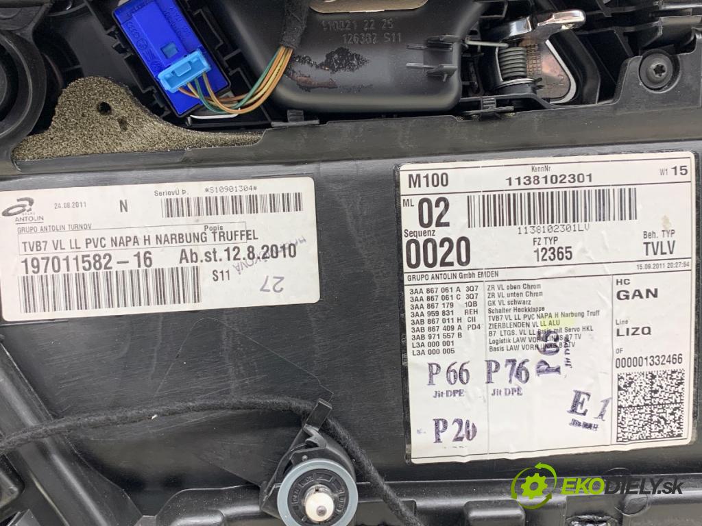 VW PASSAT B7 Kombi 2011 103 kW 2.0 TDI 1968 čalúnenie Dvere ľavy predný