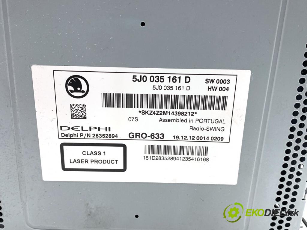 SKODA FABIA II liftback 2013 63 kW 1.2 TSI 1197 RADIO 5J0035161D (Audio zariadenie)