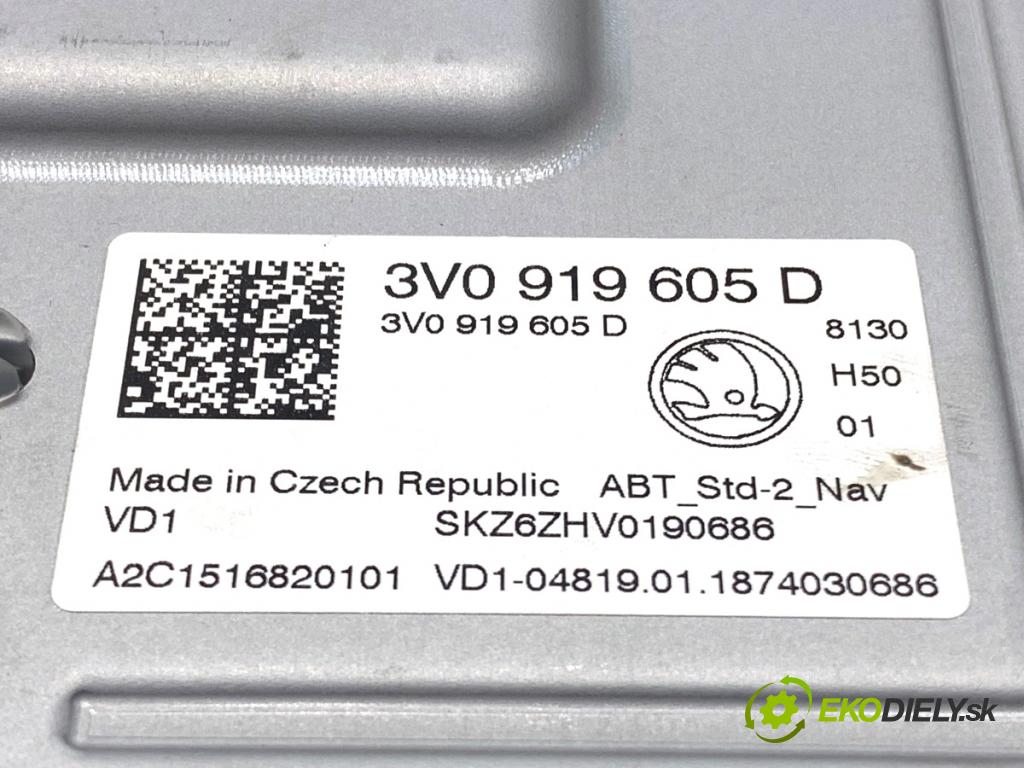 SKODA SUPERB III liftback 2018 110 kW 2.0 TDI 1968 RADIO Navigácia 3V0919605D (Audio zariadenie)