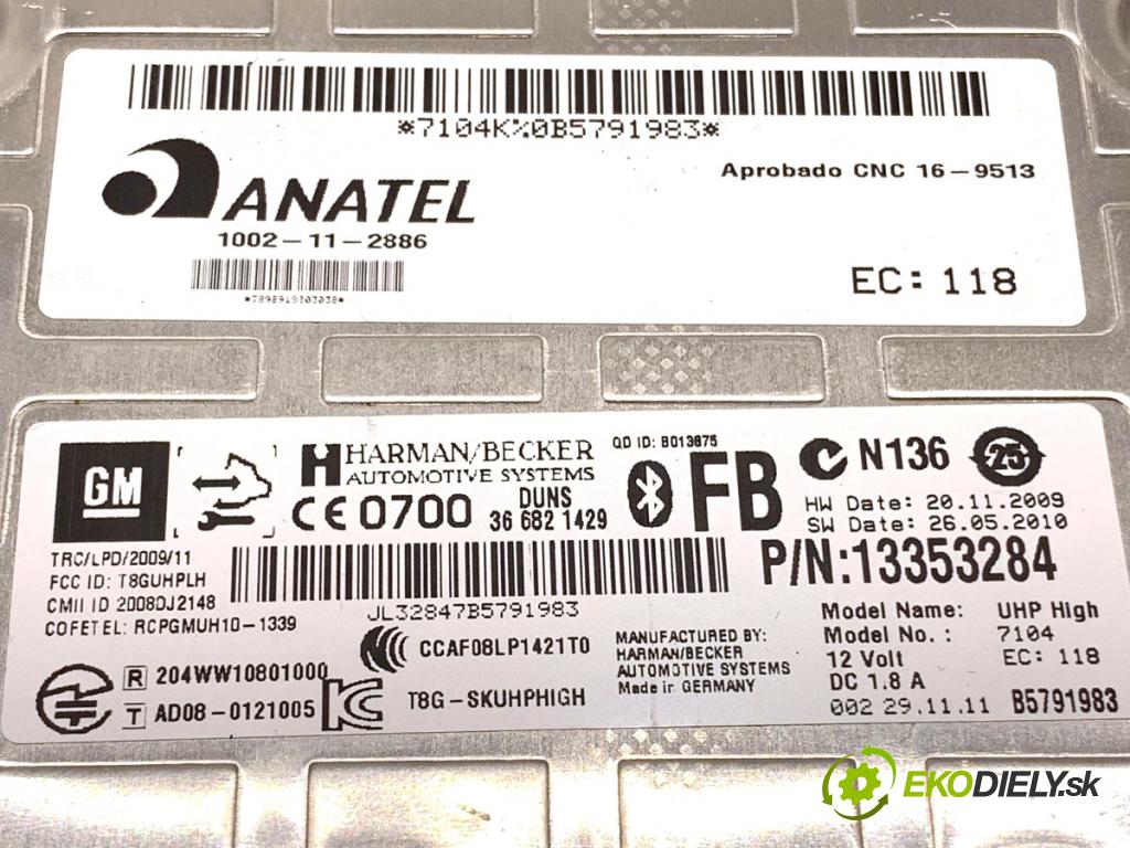 OPEL INSIGNIA A Kombi 2011 162 kW 2.0 Turbo (35) 1998 Modul BLUETOOTH 13353284 (Riadiaca jednotka ostatné)