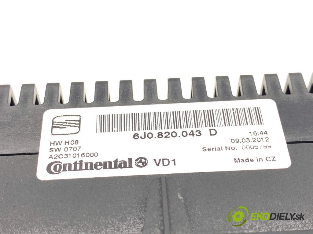 SEAT IBIZA IV coupe 2012 55 kW 1.2 TDI 1199 Panel ovládania kúrenia 6J0820043D (Prepínacie páčky pod volantom)