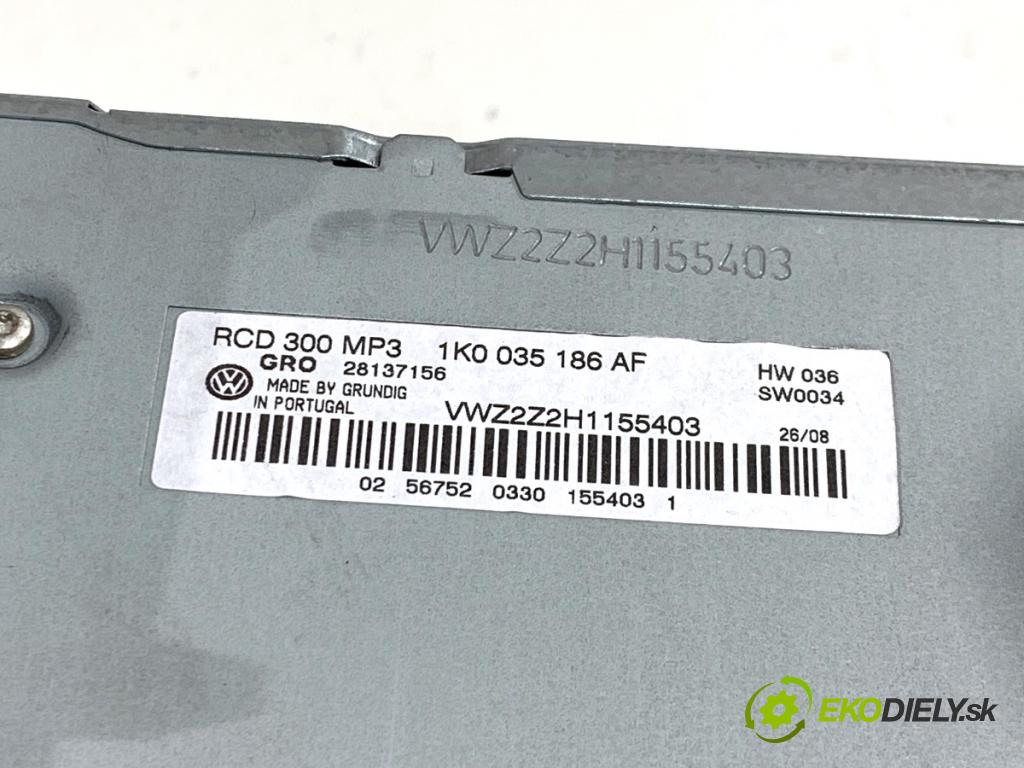 VW GOLF V liftback 2008 103 kW 1.4 TSI 1390 RADIO 1K0035186AF (Audio zariadenie)