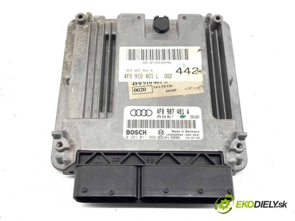 AUDI A6 C6 sedan 2004 165 kW 3.0 TDI quattro 2967 řídící jednotka motora 4F0907401A (Řídicí jednotka)