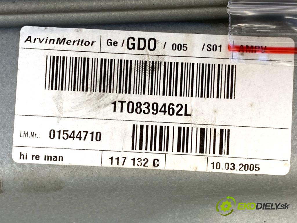 VW TOURAN nadwozie wielkoprzestrzenne (MPV) 2005 77 kW 1.9 TDI 1896 Mechanizmus okna pravy zad 1T0839756E