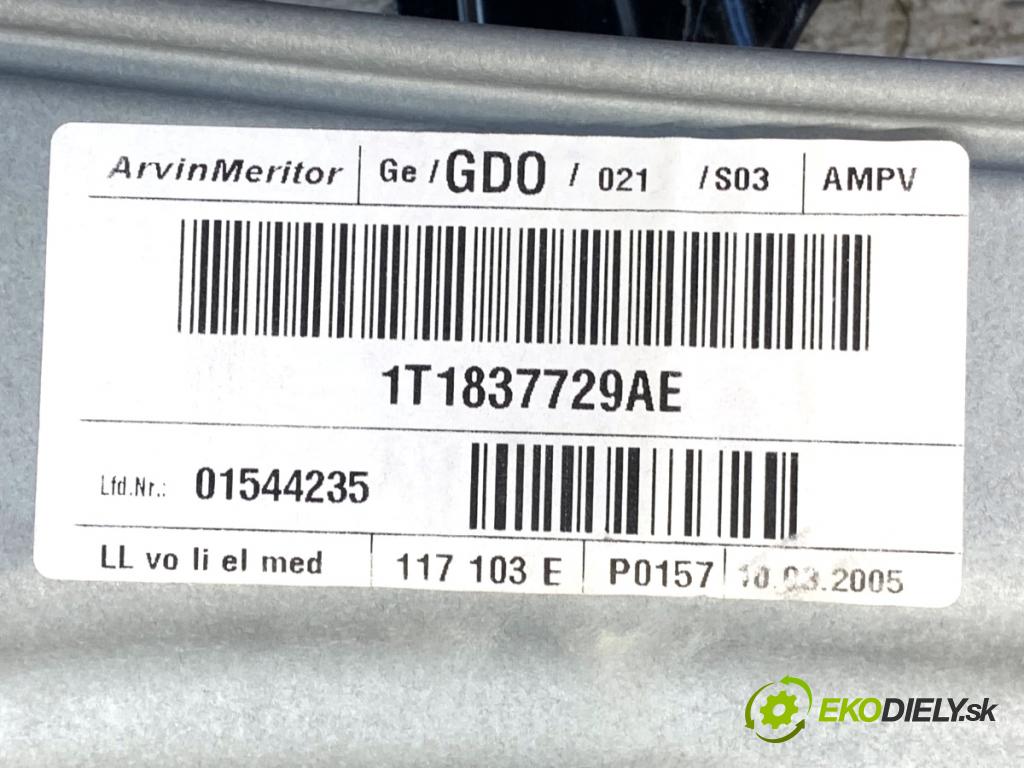 VW TOURAN nadwozie wielkoprzestrzenne (MPV) 2005 77 kW 1.9 TDI 1896 Mechanizmus okna ľavy predný 1T1837729AE