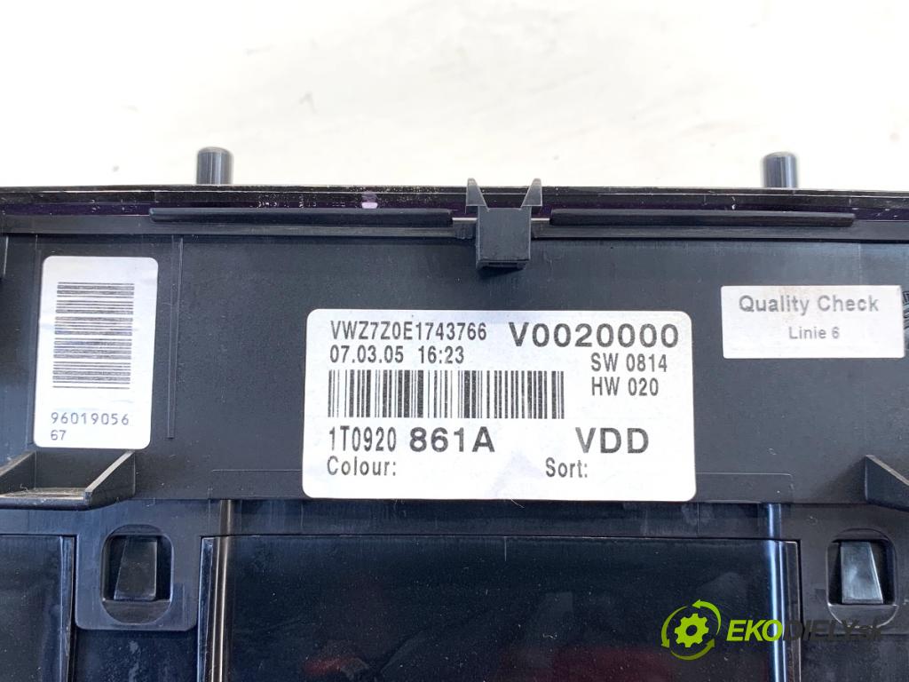 VW TOURAN nadwozie wielkoprzestrzenne (MPV) 2005 77 kW 1.9 TDI 1896 Prístrojovka 1T0920861A (Prístrojová doska)