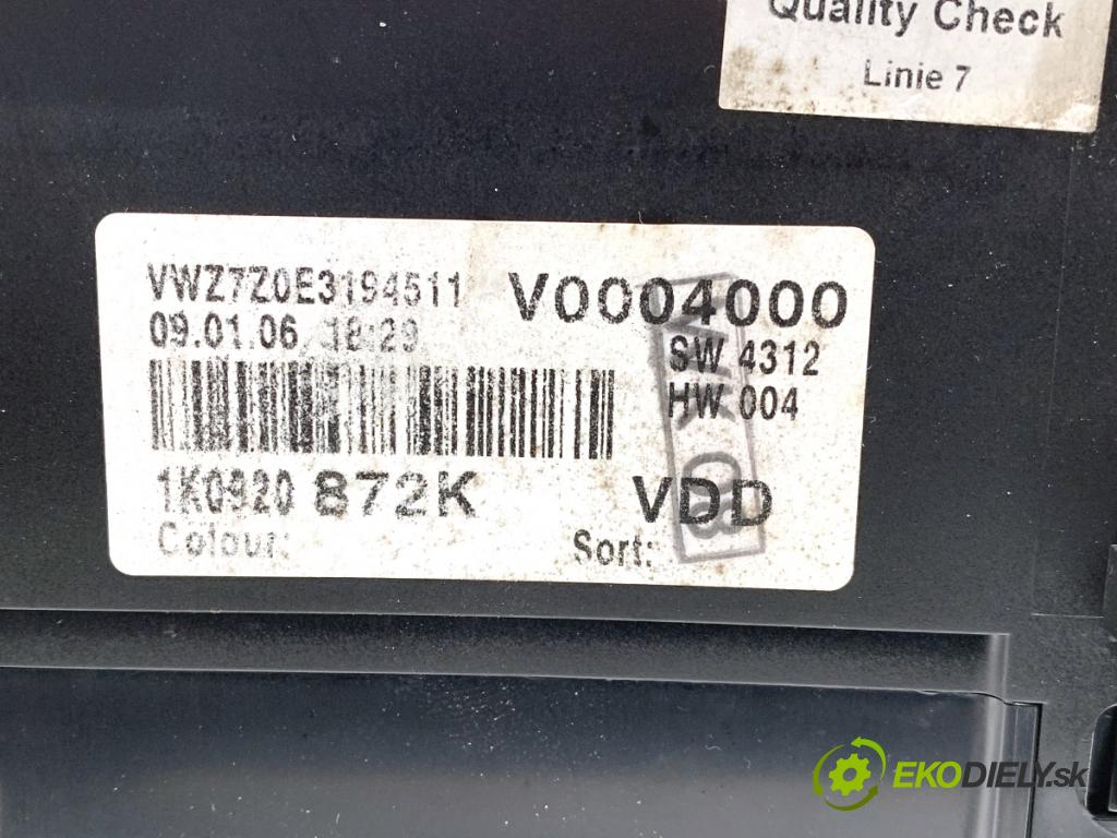 VW GOLF V liftback 2006 103 kW 2.0 TDI 1968 Prístrojovka 1K0920872K (Prístrojová doska)