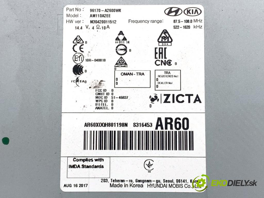 KIA CEED Kombi 2018 66 kW 1.4 CRDi 90 1396 RADIO 96170A2600WK (Audio zařízení)