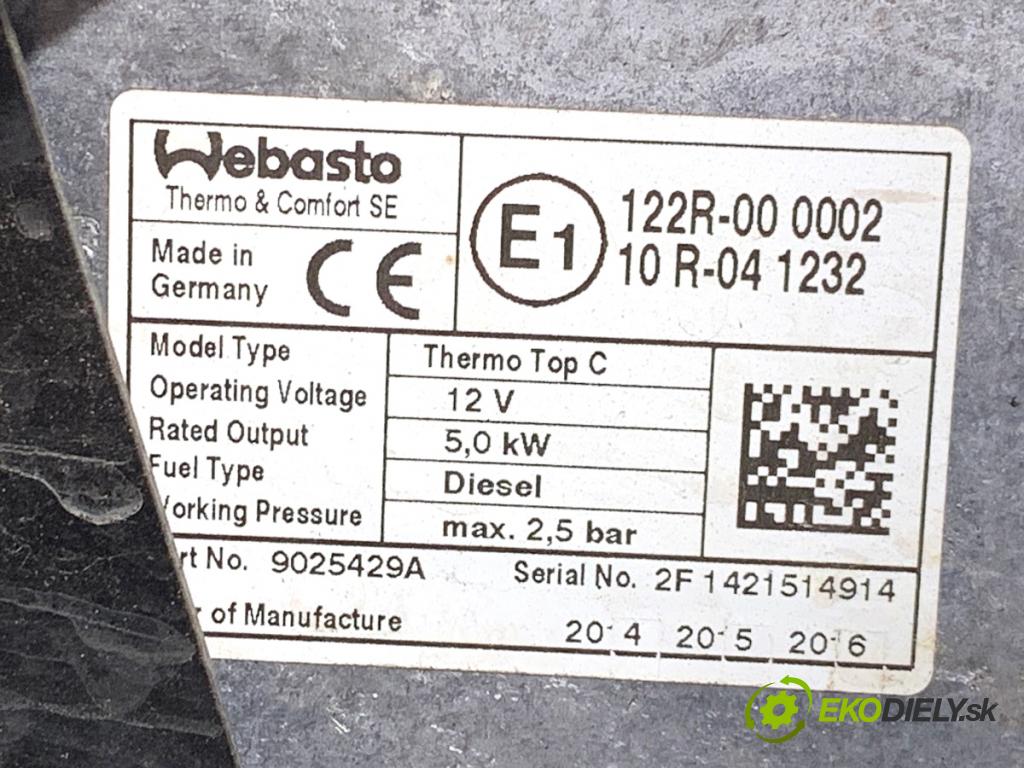 VW TRANSPORTER T5 Autobus 2014 75 kW 1.9 TDI 1896 Webasto 7E0815071C (Webasto (nezávislé kúrenie))