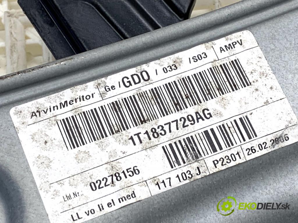 VW TOURAN nadwozie wielkoprzestrzenne (MPV) 2006 77 kW 1.9 TDI 1896 mechanismus okna levý přední část 1T1837729AG