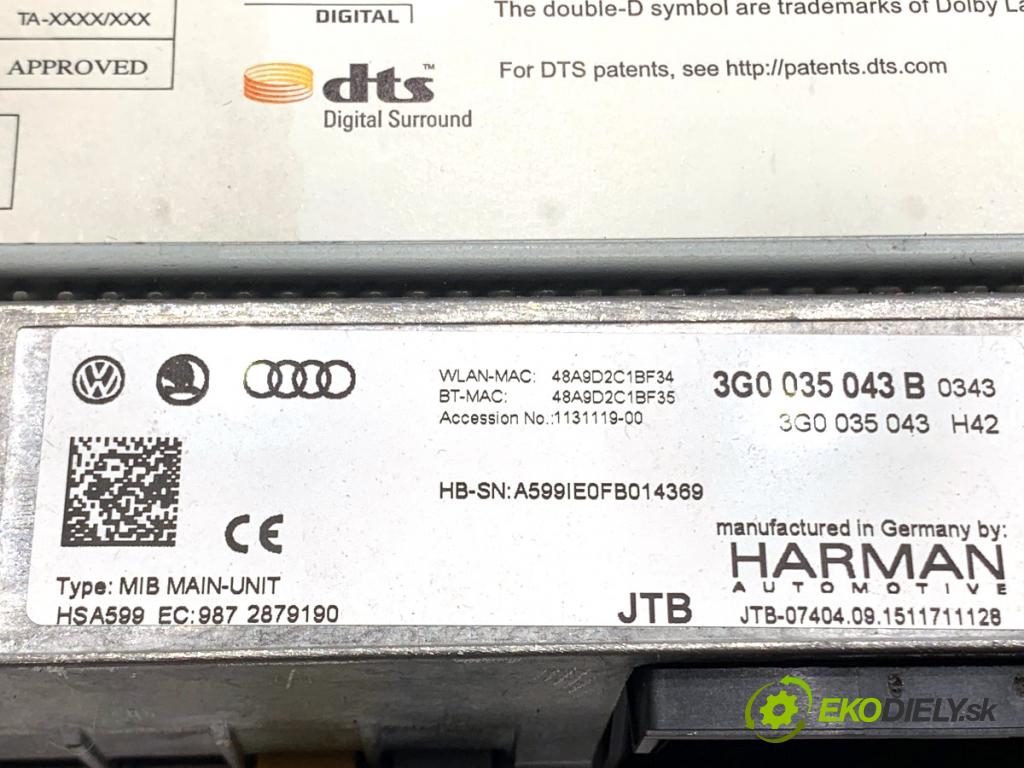 VW GOLF VII Kombi 2015 110 kW 2.0 TDI 1968 CZYTNIK navigace 3G0035043B (Elektrosoučásti ostatní)