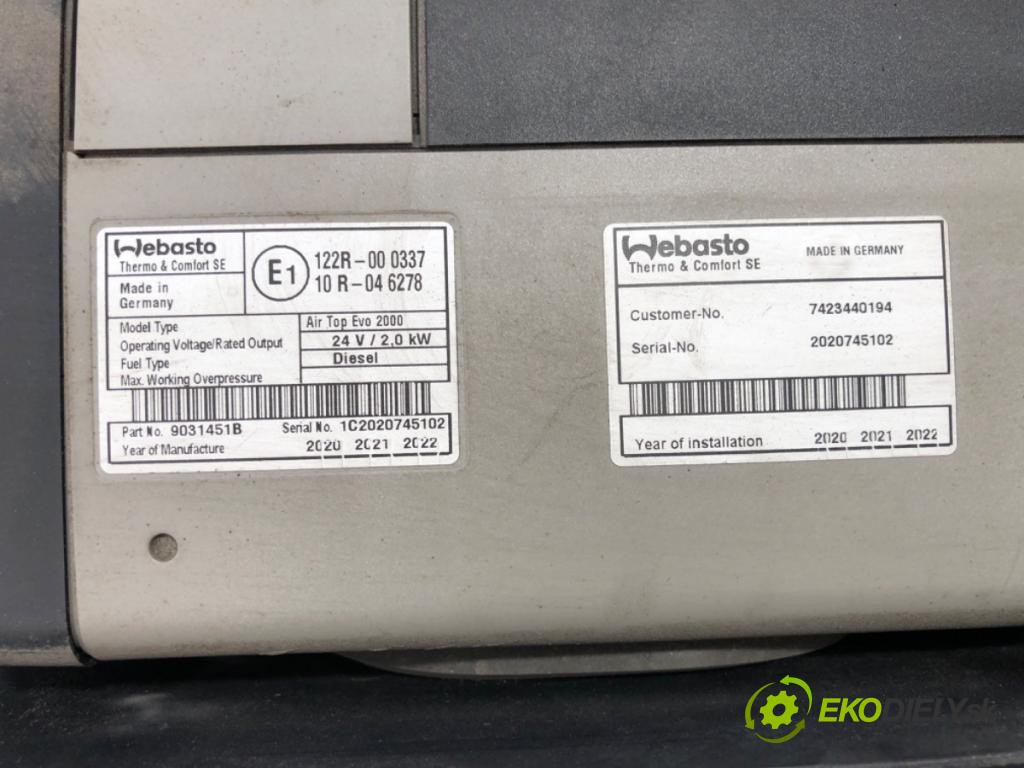 RENAULT TRUCKS T Platforma / podwozie 2020 338 kW T460 338 kW [460 KM] olej napędowy 2013 - 2022 10837 Webasto air TOP EVO 2000 7423440194