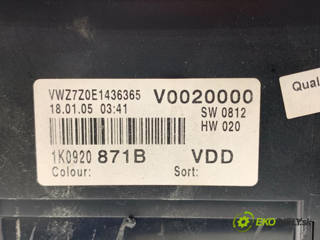 VW GOLF V liftback 2005 77 kW 1.9 TDI 1896 Prístrojovka 1K0920871B (Prístrojová doska)