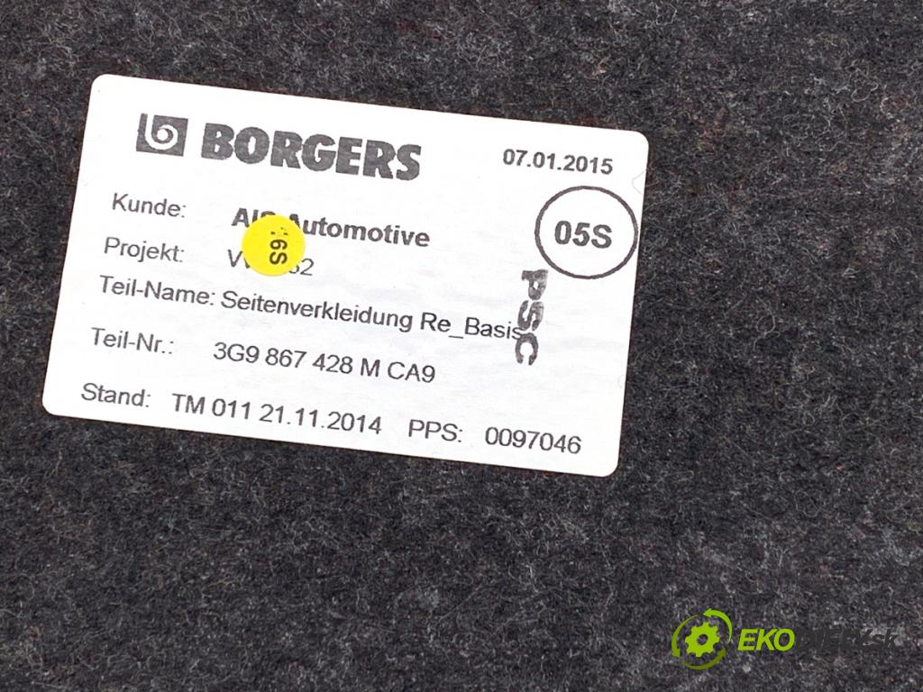 VW PASSAT B8 Kombi 2015 110 kW 2.0 TDI 1968 ča kufra pravý 3G9867428