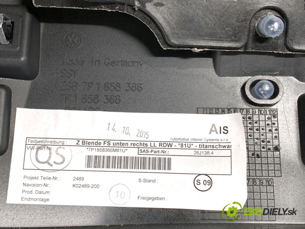 VW TOUAREG SUV 2016 206 kW 3.6 V6 FSI 3597 Palubná doska VANKÚŠ: spolujazdca 7P1819633A