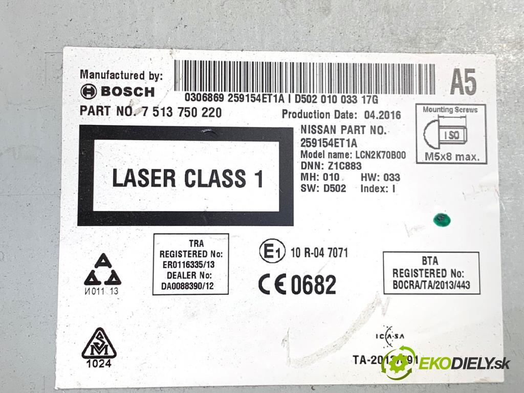 NISSAN QASHQAI J11 SUV 2016 120 kW 1.6 DIG-T 1618 RADIO 259154ET1A (Audio zařízení)