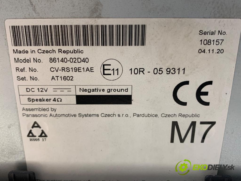 TOYOTA COROLLA E21 sedan 2020 97 kW 1.6 VVTi (ZRE210) 1598 RADIO 86140-02D40 (Audio zariadenie)