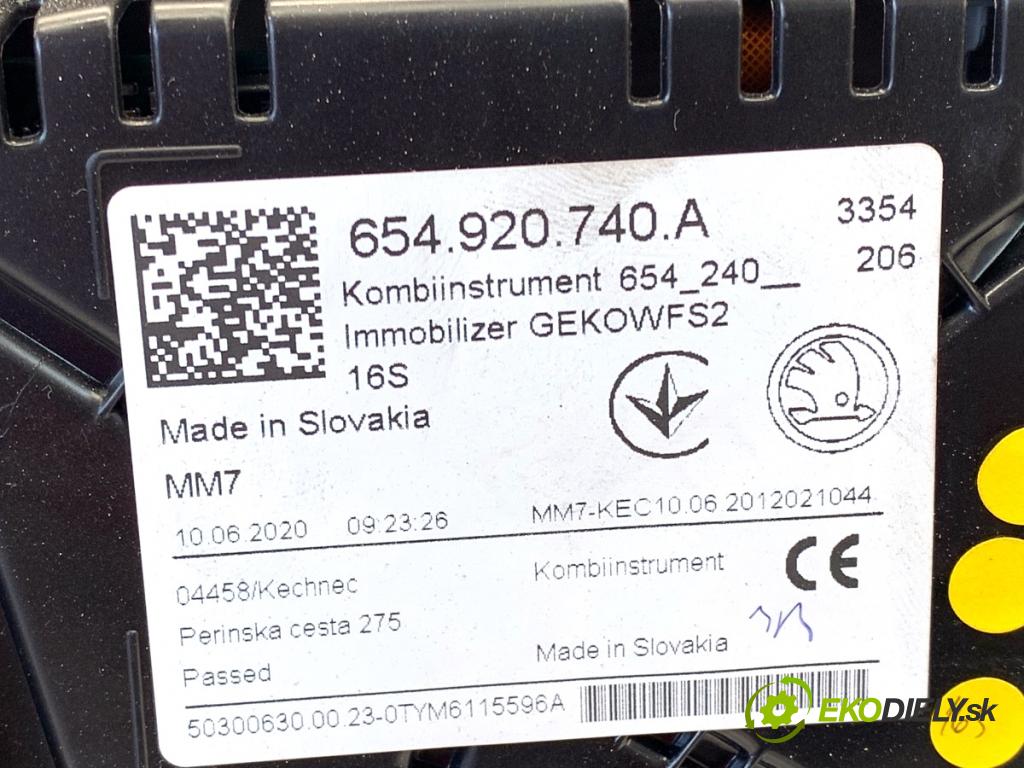 SKODA KAMIQ SUV 2020 110 kW 1.5 TSI 1495 prístrojovka 654920740A (Přístrojová deska)