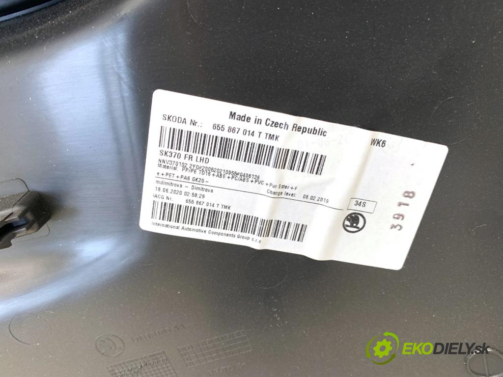 SKODA KAMIQ SUV 2020 110 kW 1.5 TSI 1495 ča dveře pravý přední část 655867014T