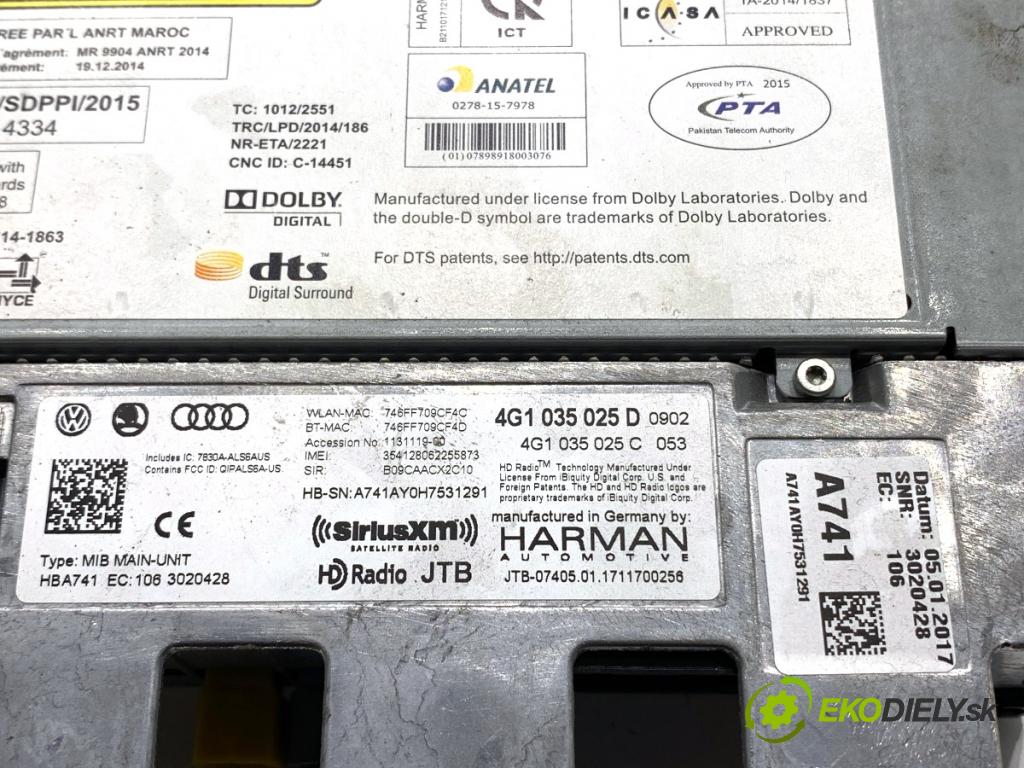 AUDI A7 4G liftback 2017 245 kW 3.0 TFSI quattro 2995 RADIO mavigace 4G1035025D (Audio zařízení)