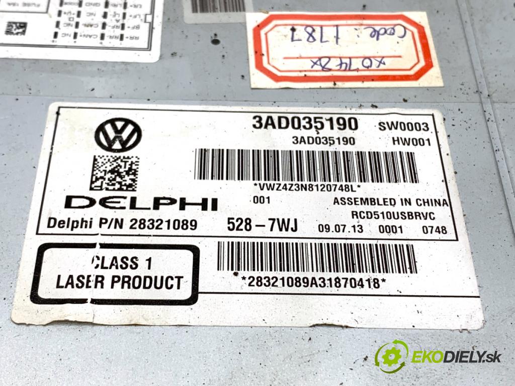VW PASSAT CC B6 coupe 2011 103 kW 2.0 TDI 1968 RADIO 3AD035190 (Audio zariadenie)
