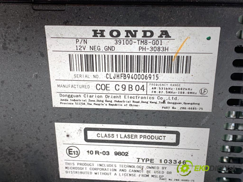 HONDA INSIGHT liftback 2009 73 kW 1.3 IMA (ZE2) 1339 RADIO 39100-TM8-G01 (Audio zařízení)