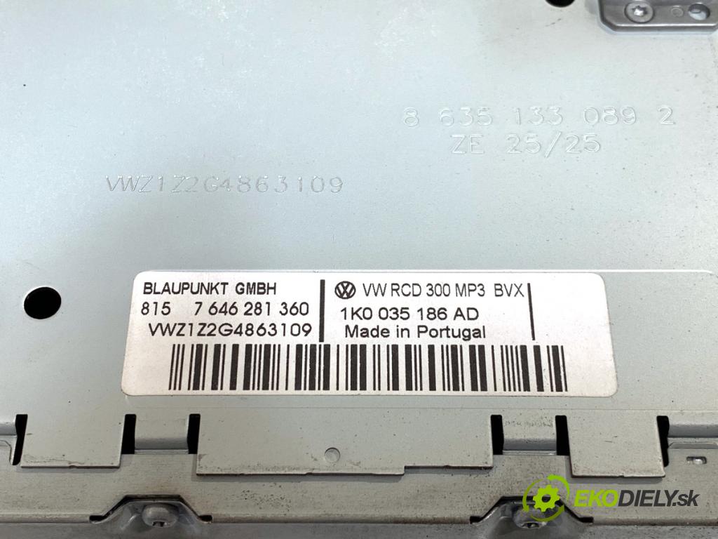 VW TOURAN nadwozie wielkoprzestrzenne (MPV) 2007 77 kW 1.9 TDI 1896 RADIO 1K0035186AD (Audio zariadenie)
