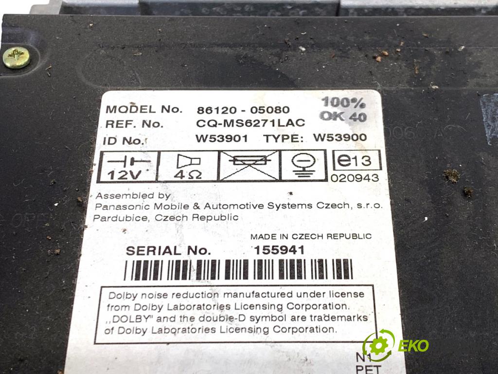 TOYOTA AVENSIS T25 liftback 2004 108 kW 2.0 (AZT250_) 1998 RADIO 86120-05080 (Audio zariadenie)