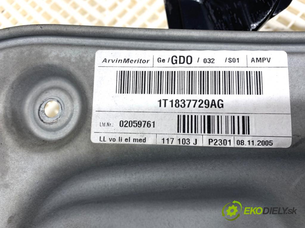 VW TOURAN nadwozie wielkoprzestrzenne (MPV) 2005 77 kW 1.9 TDI 1896 Mechanizmus okna ľavy predný 1T1837729AG