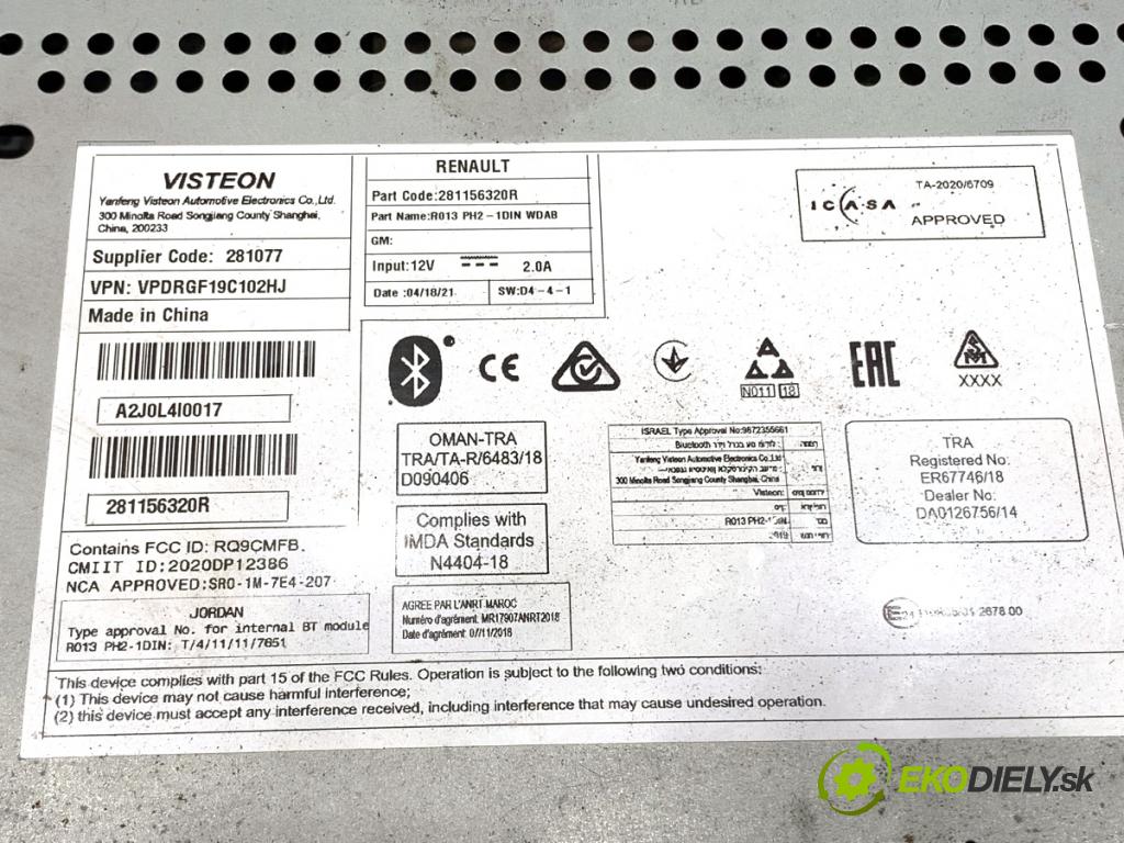 OPEL MOVANO B Autobus 2021 120 kW 2.3 CDTI FWD (JV) 2298 RADIO 281156320R (Audio zariadenie)