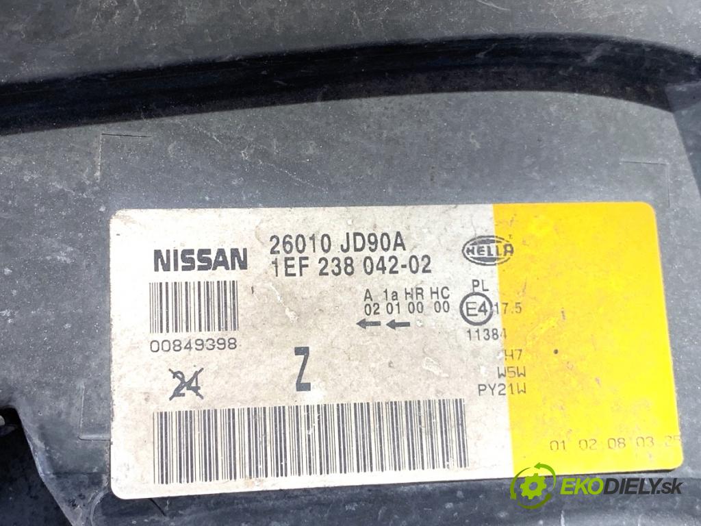 NISSAN QASHQAI J10 SUV 2008 84 kW 1.6 1598 Svetlomet pravy predný 26010JD90A