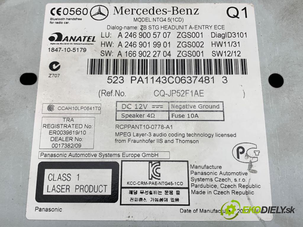 MERCEDES-BENZ W246 liftback 2012 100 kW B 200 CDI (246.201) 1796 RADIO A2469005707 (Audio zařízení)